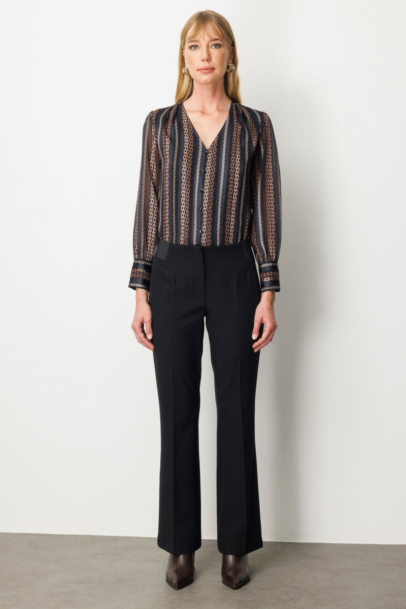 Ekol Kadın Beli Kalın Lastikli İspanyol Paça Pantolon 1105 Siyah - Ekol