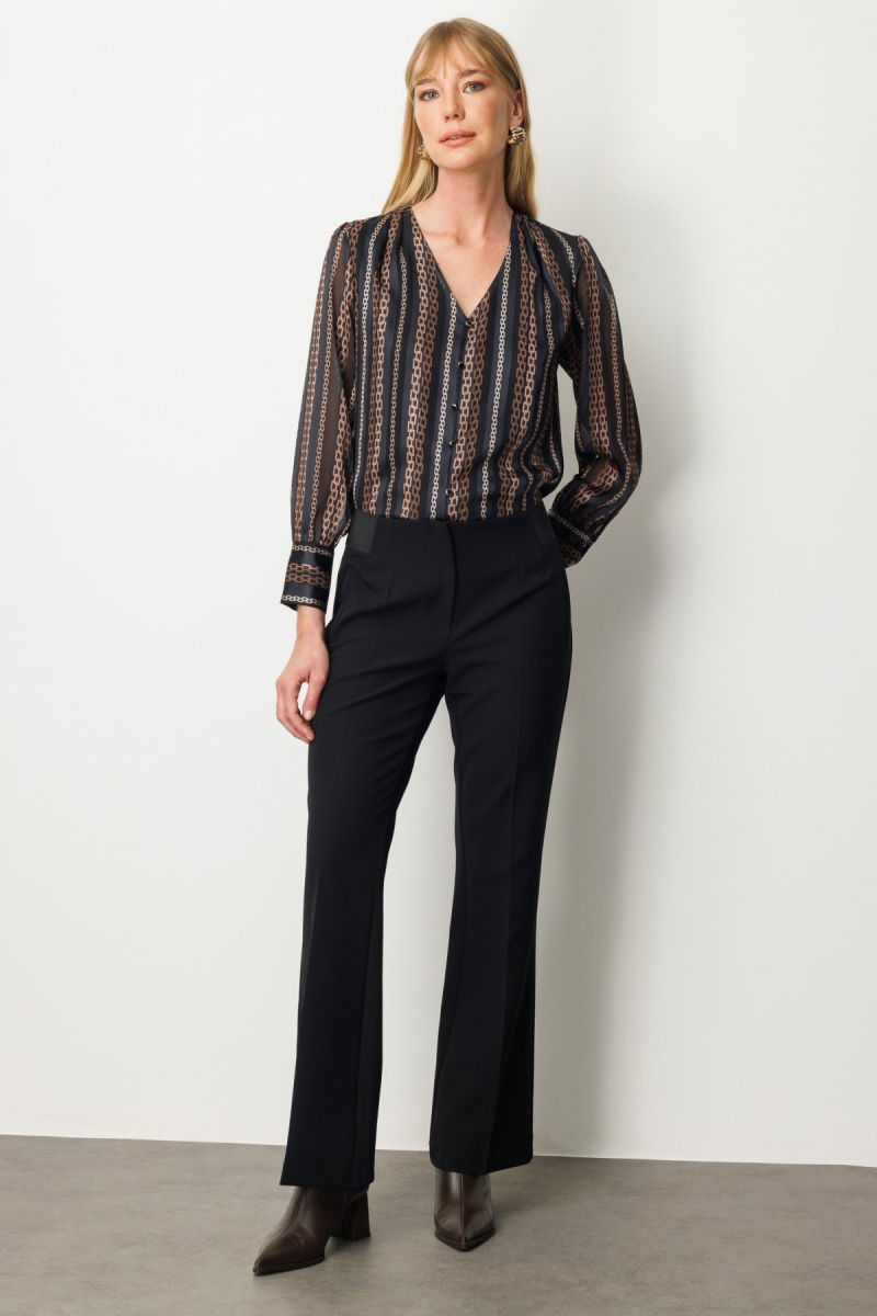 Ekol Kadın Beli Kalın Lastikli İspanyol Paça Pantolon 1105 Siyah - 2