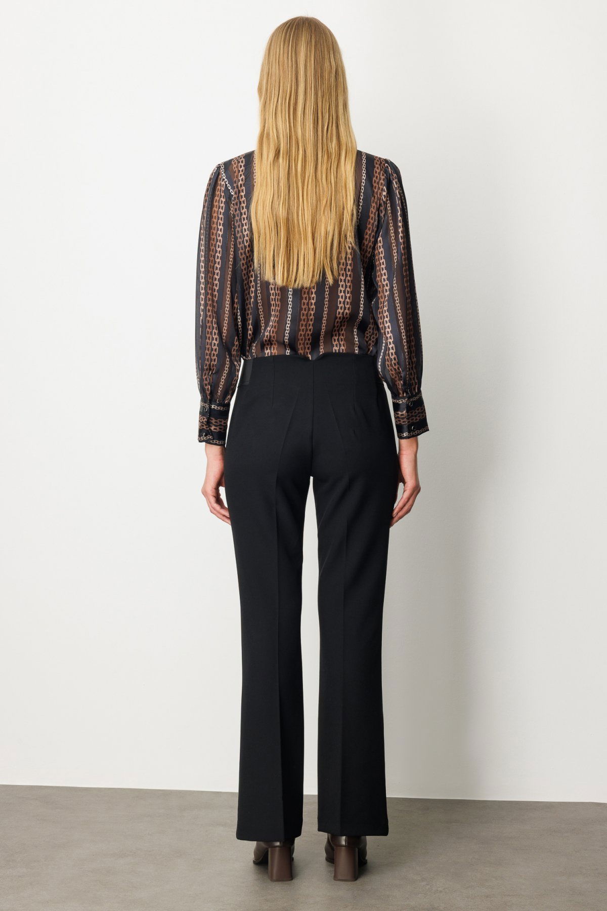 Ekol Kadın Beli Kalın Lastikli İspanyol Paça Pantolon 1105 Siyah - 4