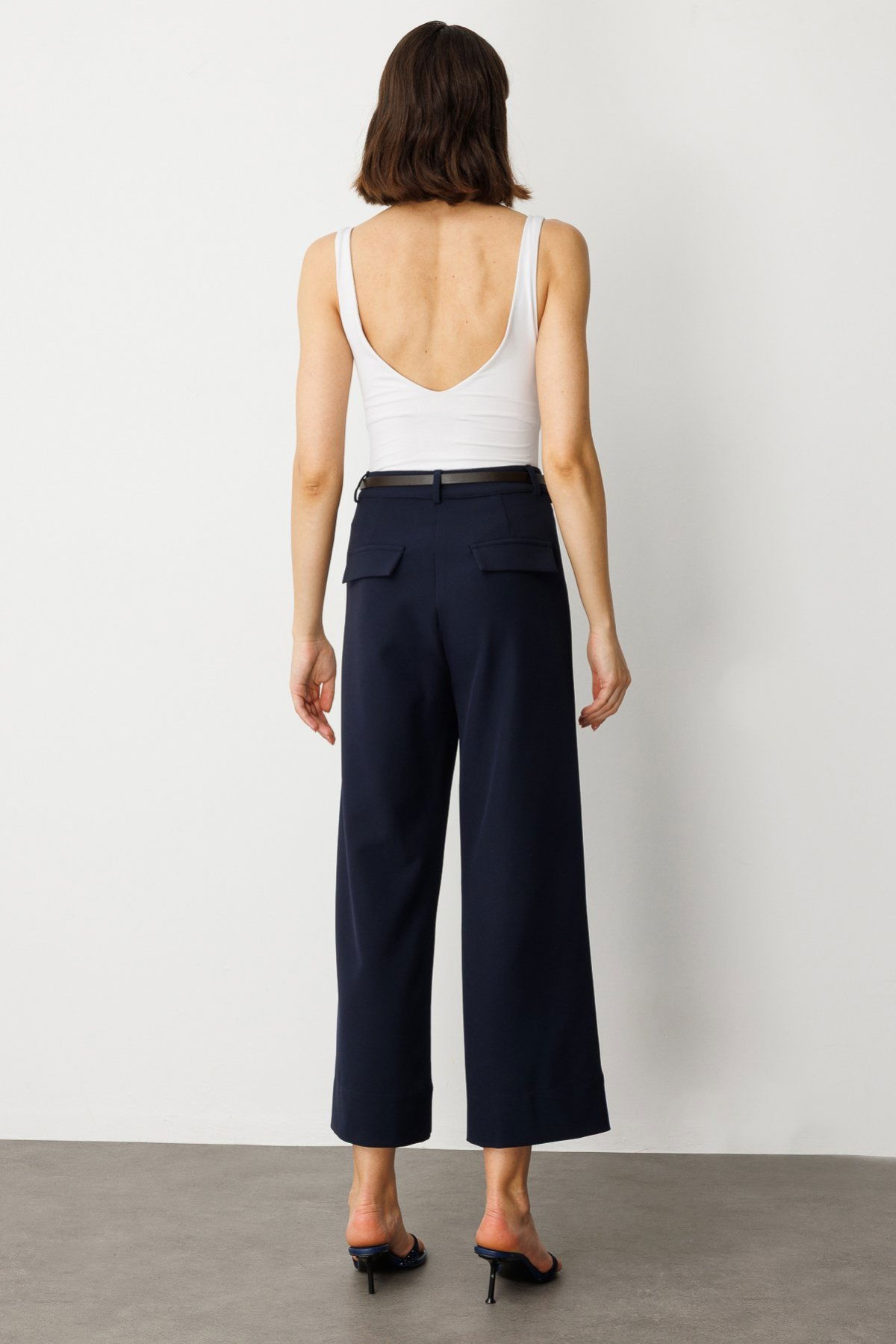 Ekol Kadın Beli Kemerli Bol Paça Pantolon 2150 Lacivert - 4