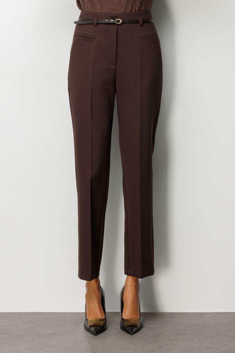Ekol Kadın Beli Kemerli Boru Paça Pantolon 1001 Kahverengi - 3
