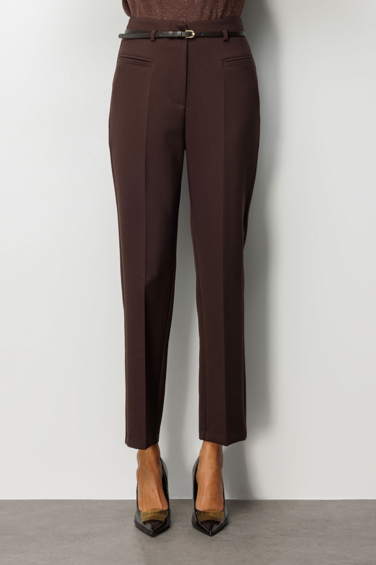 Ekol Kadın Beli Kemerli Boru Paça Pantolon 1001 Kahverengi - 3