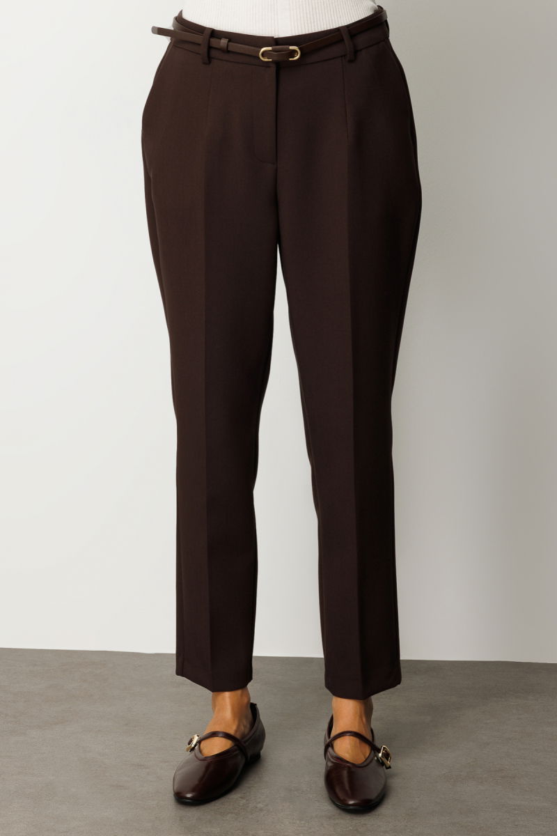 Ekol Kadın Beli Kemerli Dar Paça Pantolon 1013 Kahverengi - 3