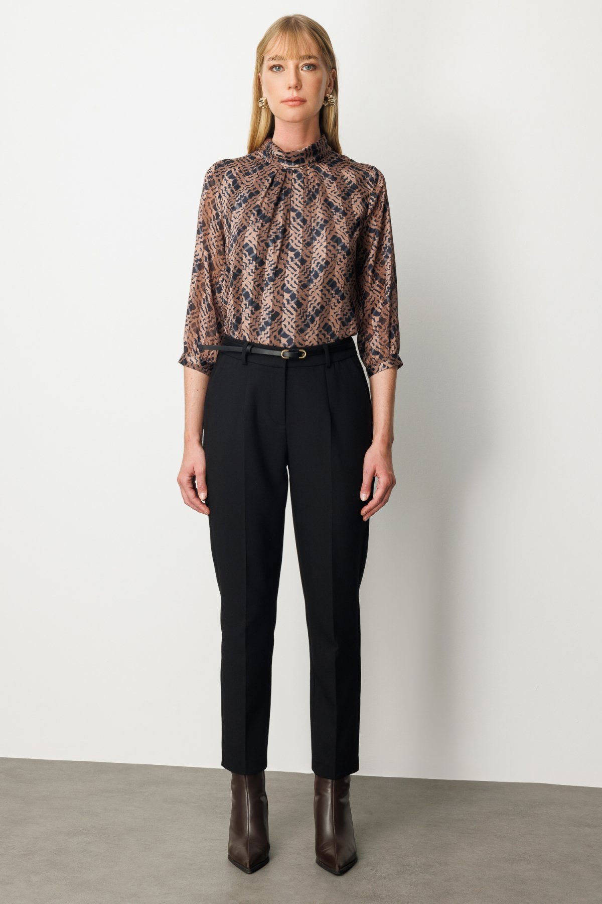 Ekol Kadın Beli Kemerli Dar Paça Pantolon 1013 Siyah - 1