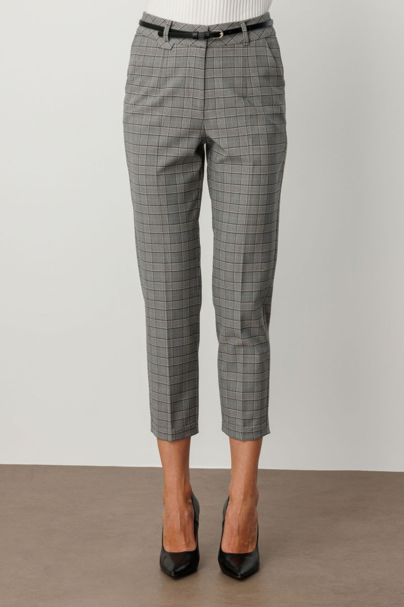 Ekol Kadın Beli Kemerli Ekoseli Pantolon 1203 Siyah - 3