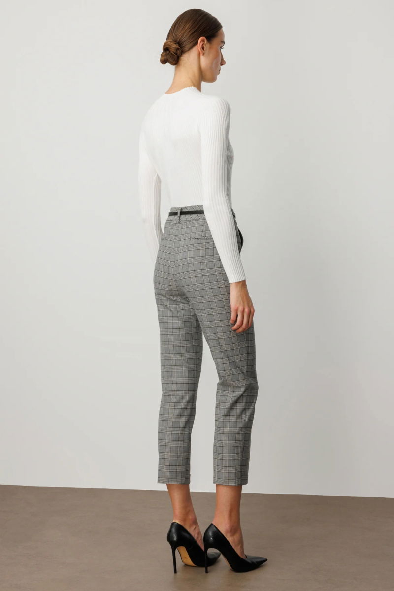 Ekol Kadın Beli Kemerli Ekoseli Pantolon 1203 Siyah - 4