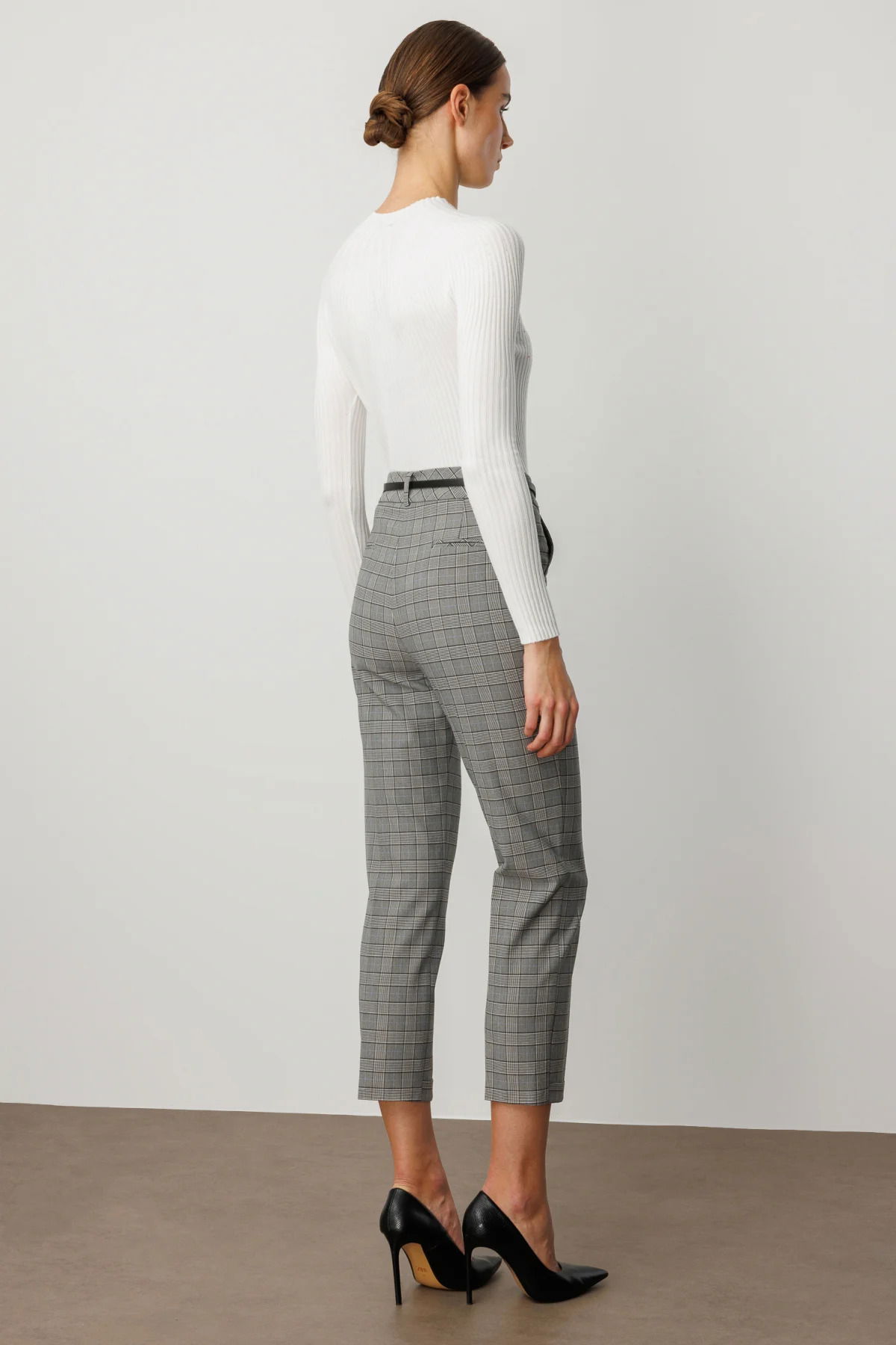 Ekol Kadın Beli Kemerli Ekoseli Pantolon 1203 Siyah - 4