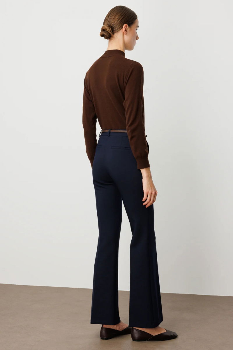 Ekol Kadın Beli Kemerli İspanyol Paça Pantolon 1011 Lacivert - 4