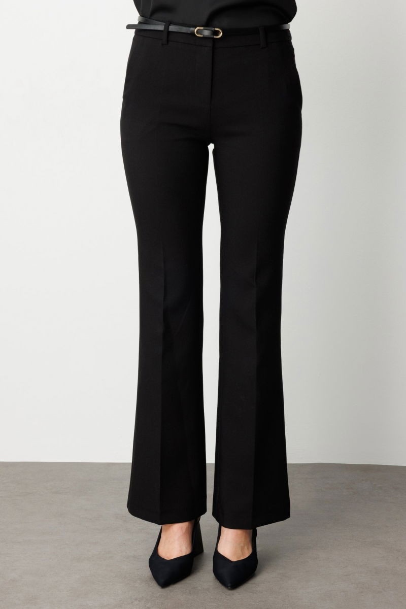 Ekol Kadın Beli Kemerli İspanyol Paça Pantolon 1011 Siyah - 3