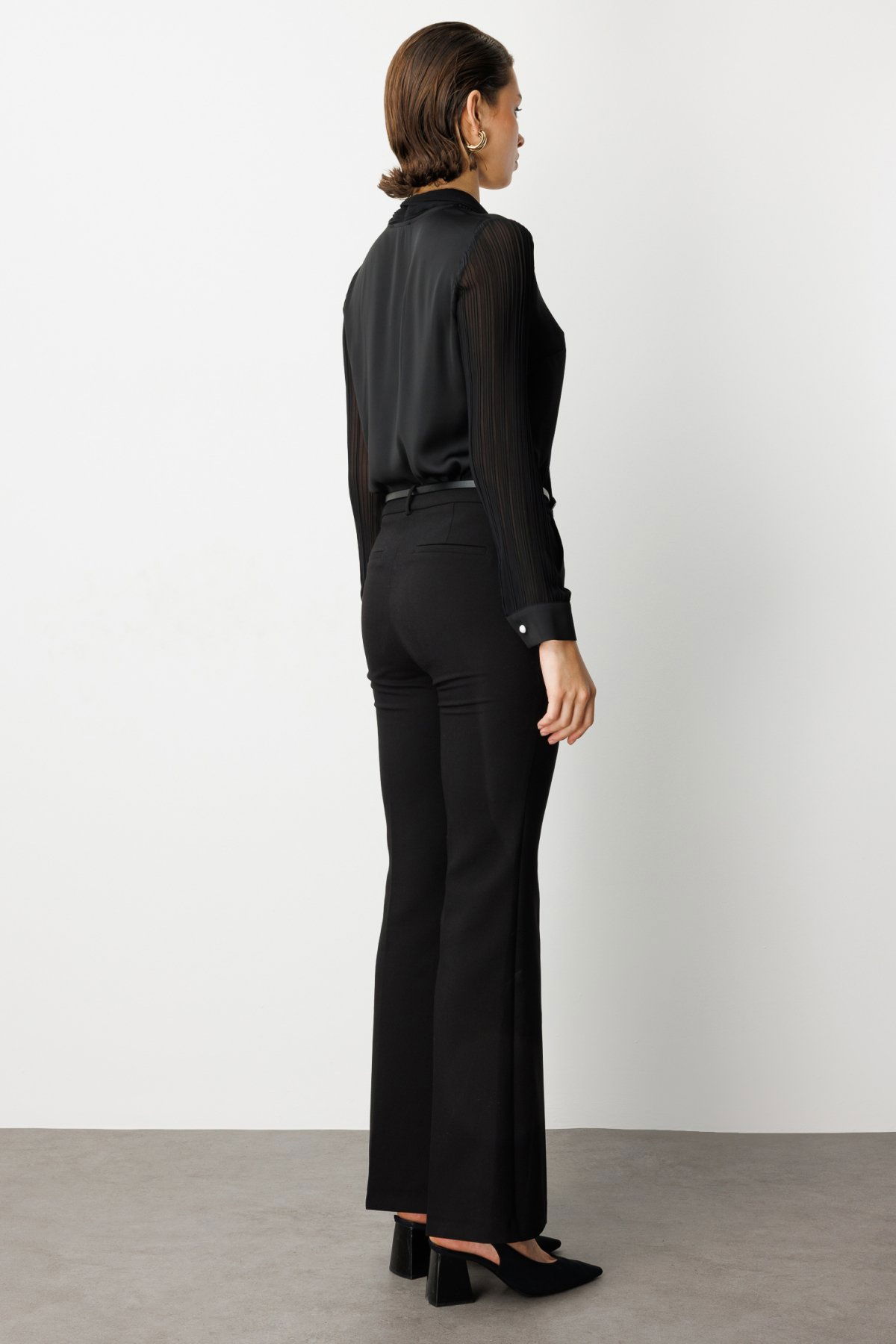 Ekol Kadın Beli Kemerli İspanyol Paça Pantolon 1011 Siyah - 4