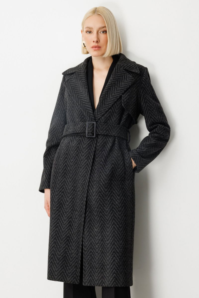 Ekol Kadın Beli Kemerli Kaşe Kaban 6003 Antrasit - 3