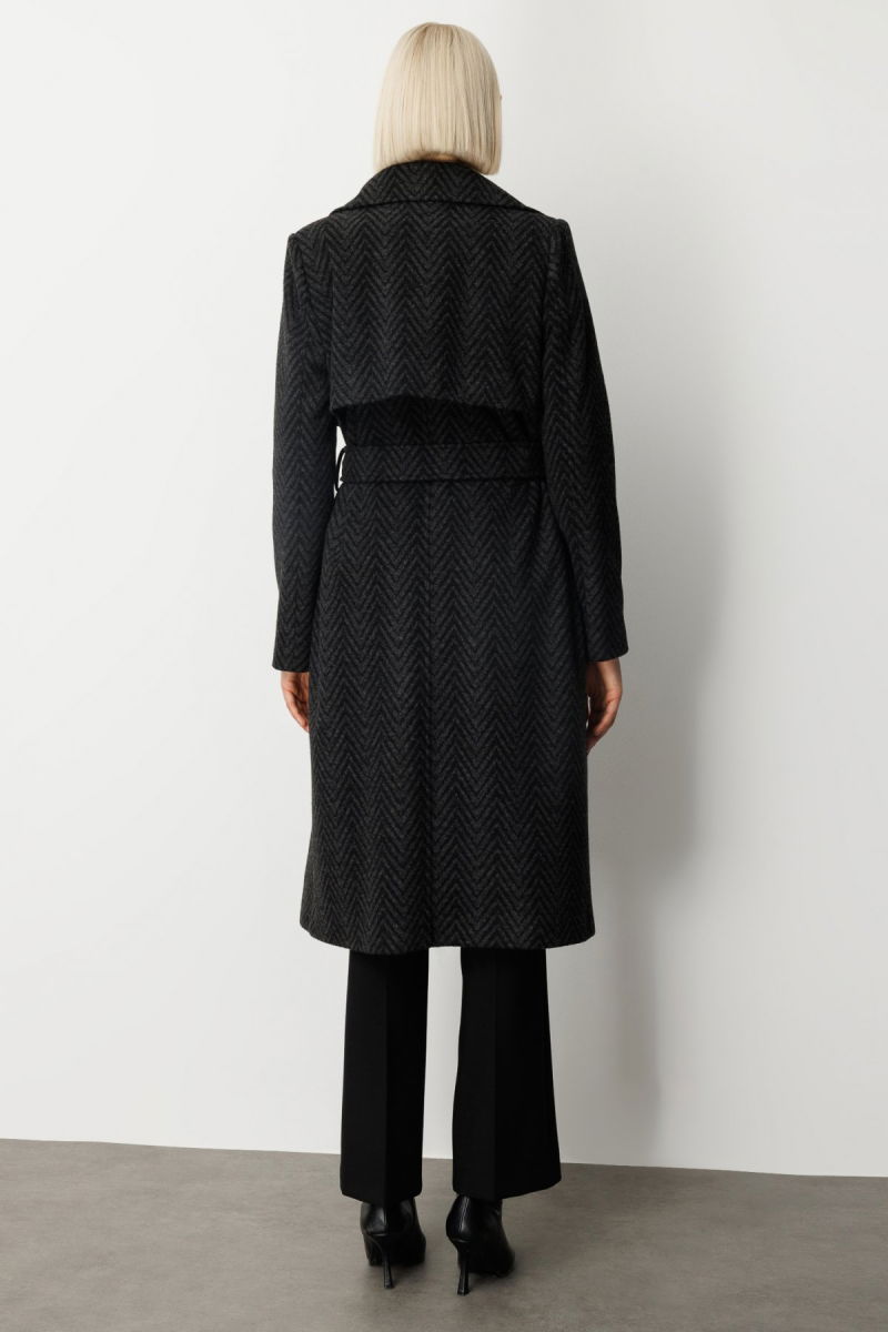 Ekol Kadın Beli Kemerli Kaşe Kaban 6003 Antrasit - 5