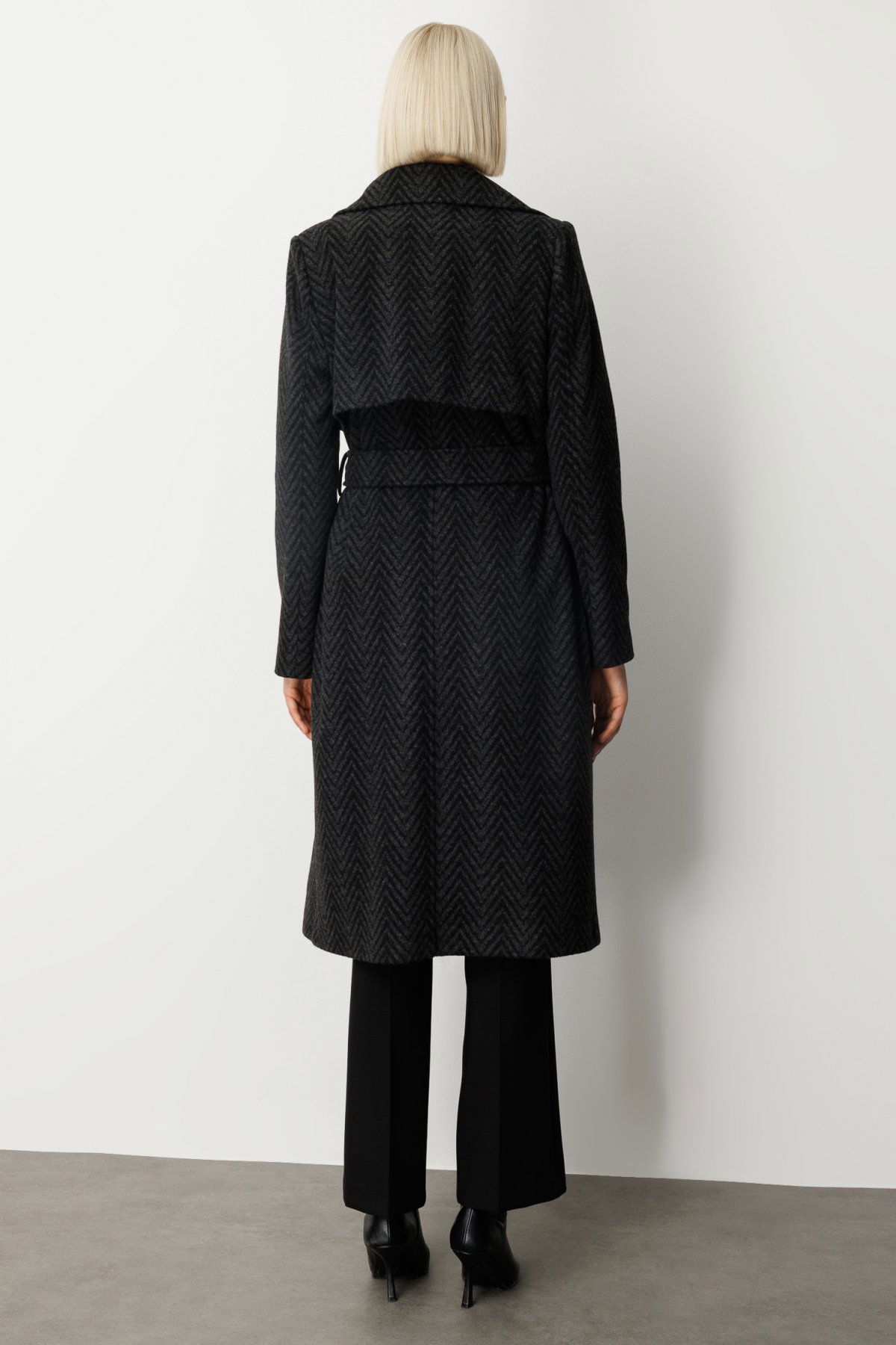 Ekol Kadın Beli Kemerli Kaşe Kaban 6003 Antrasit - 5