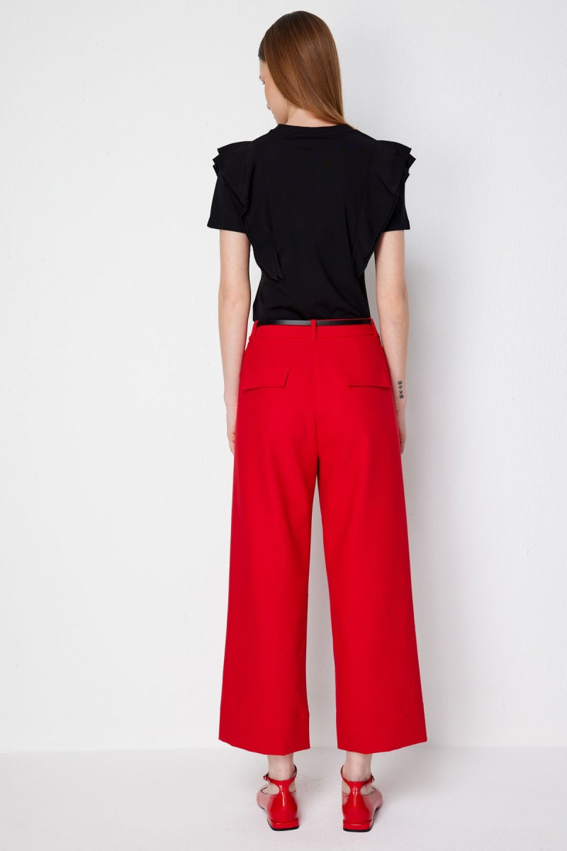 Ekol Kadın Beli Kemerli Kısa Bol Paça Pantolon 4012 Kırmızı - 4
