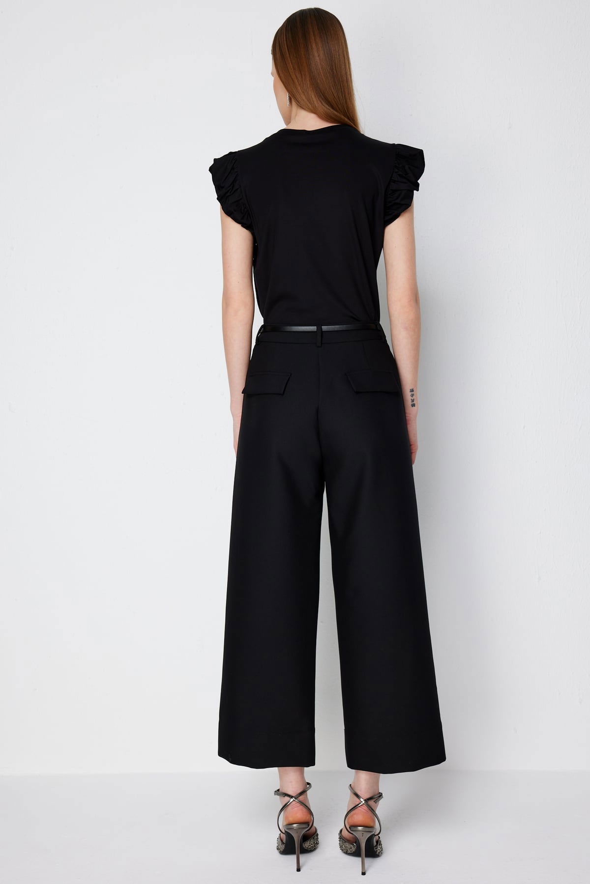 Ekol Kadın Beli Kemerli Kısa Bol Paça Pantolon 4012 Siyah - 4
