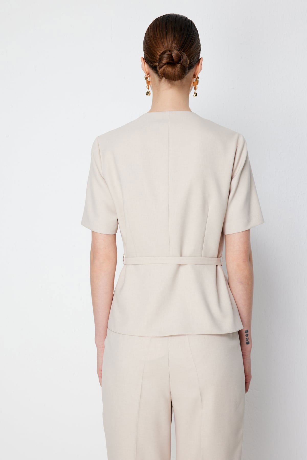 Ekol Kadın Beli Kemerli Kısa Kollu Ceket 1190 Kum - 4