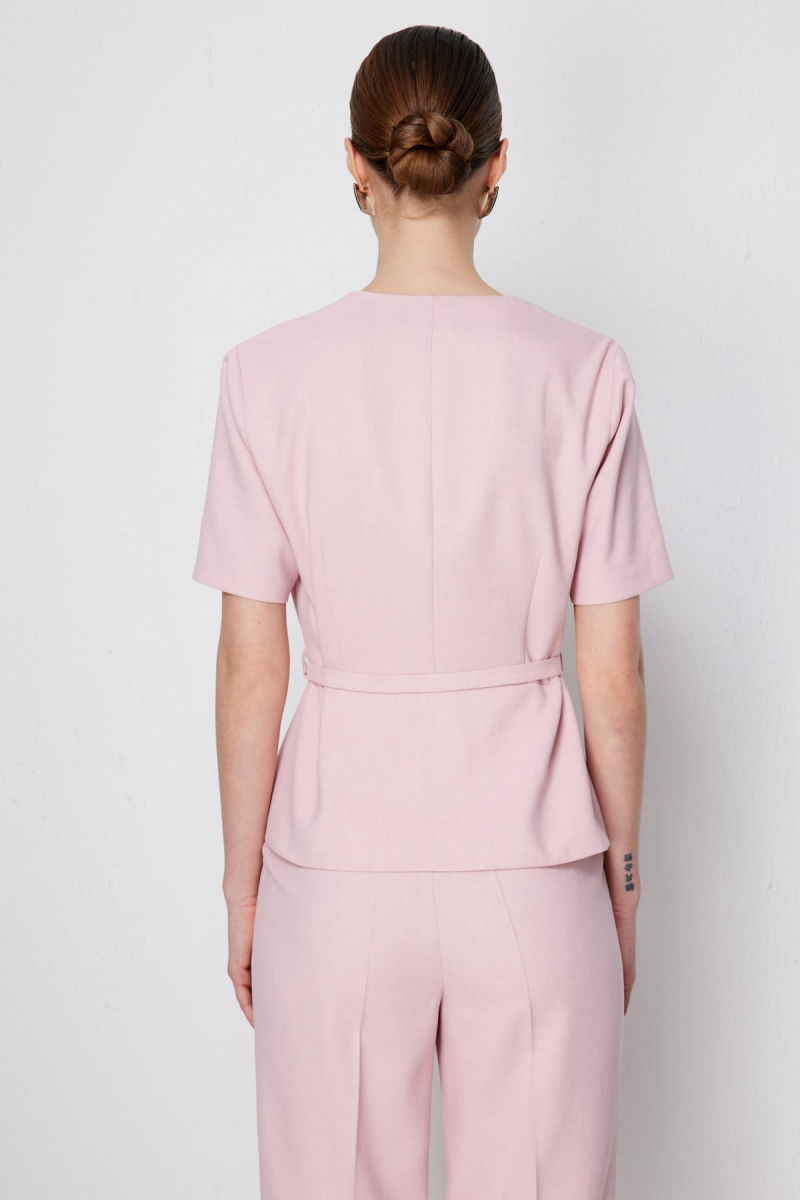 Ekol Kadın Beli Kemerli Kısa Kollu Ceket 1190 Pudra - 4
