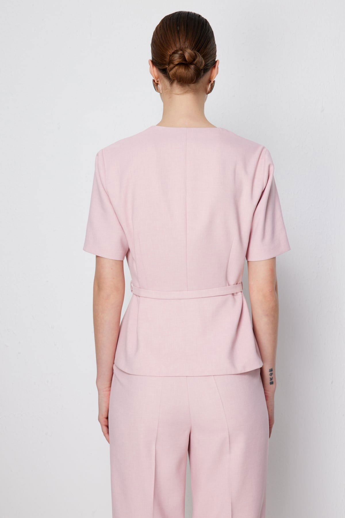Ekol Kadın Beli Kemerli Kısa Kollu Ceket 1190 Pudra - 4