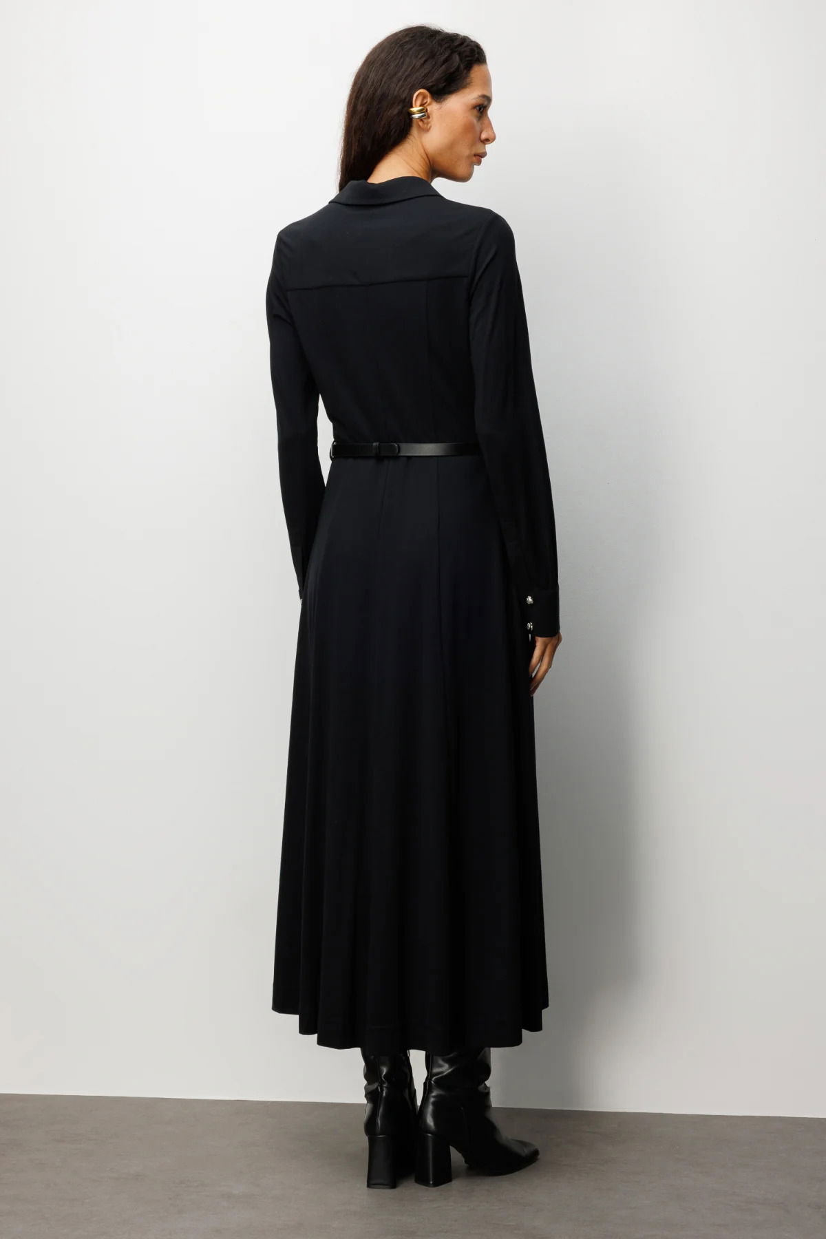 Ekol Kadın Beli Kemerli Maxi Elbise 4029 Siyah - 4