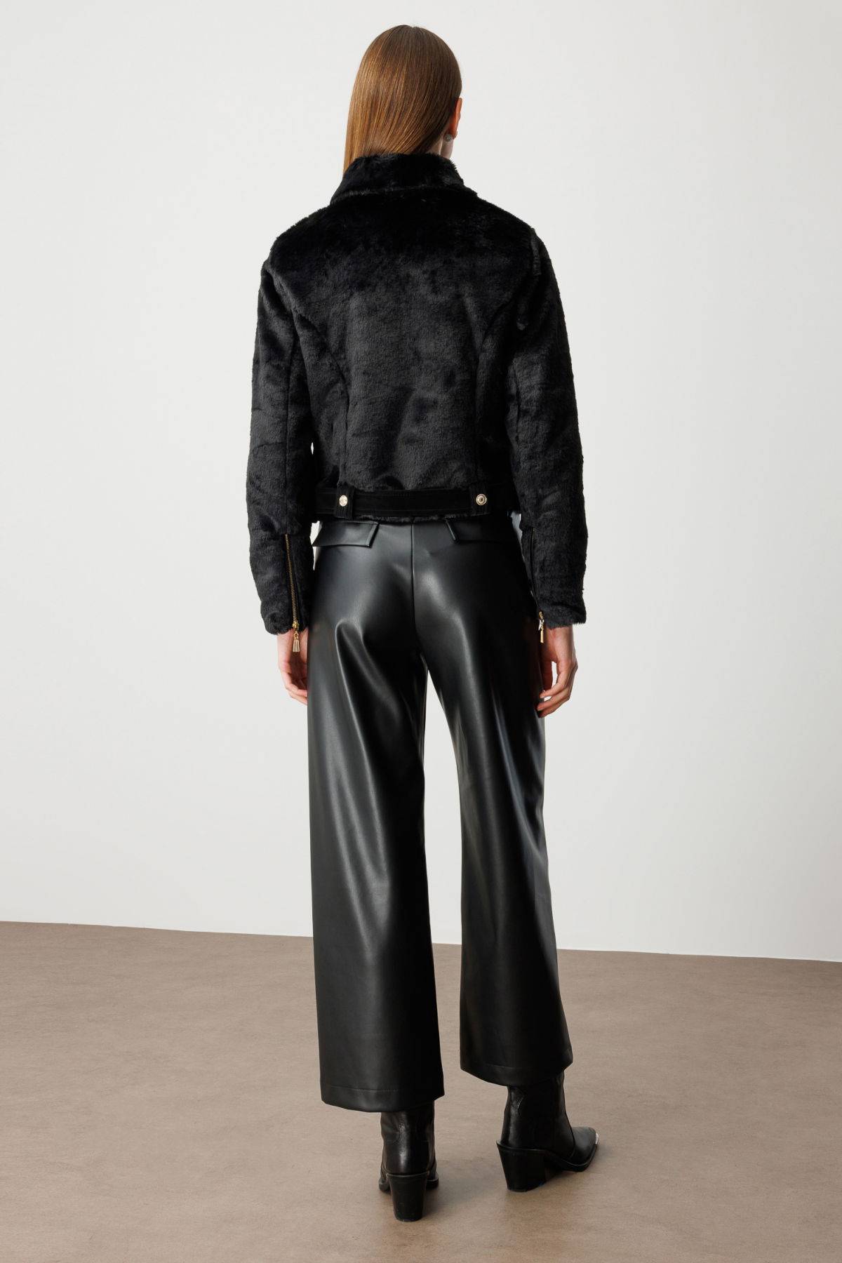 Ekol Kadın Beli Kemerli Mix Kumaş Mont 6605 Siyah - 4