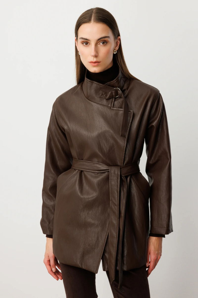 Ekol Kadın Beli Kuşaklı Deri Trenç 7903 Kahverengi - Ekol