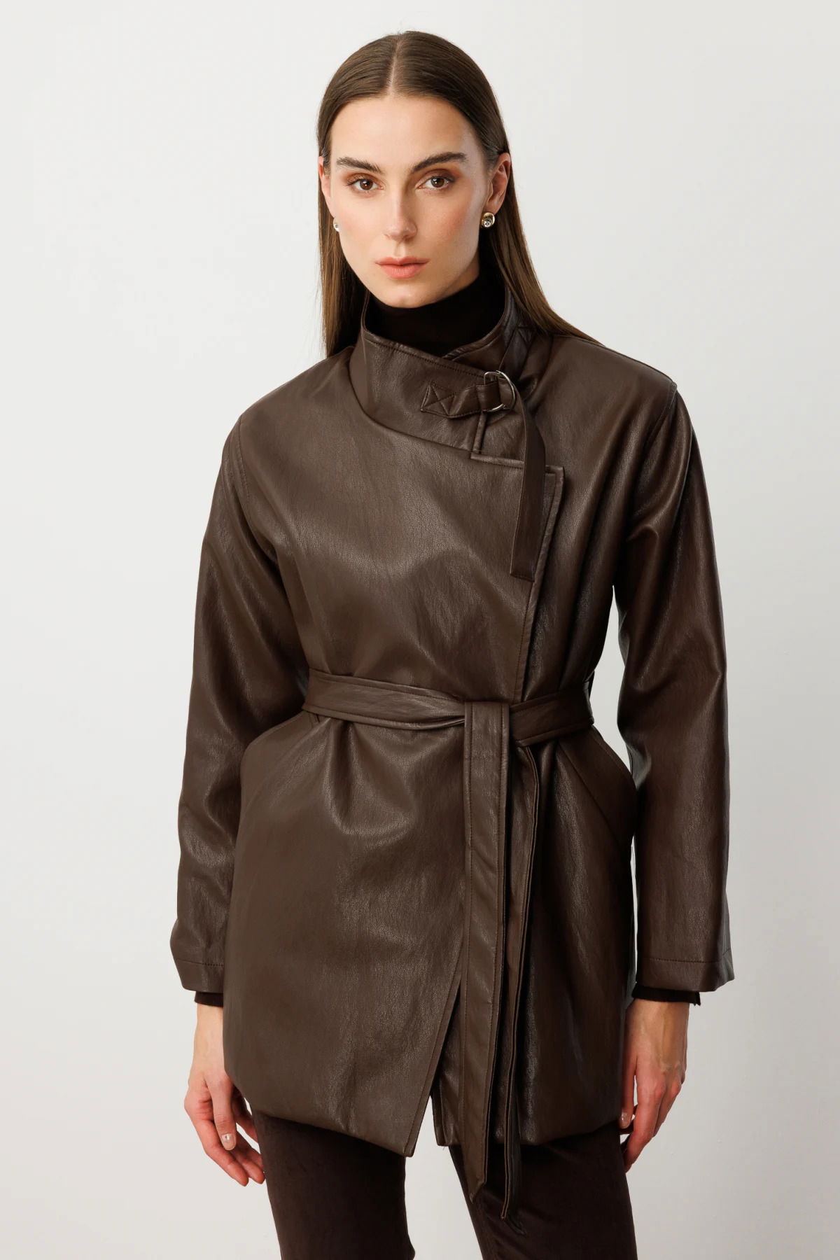 Ekol Kadın Beli Kuşaklı Deri Trenç 7903 Kahverengi - 1