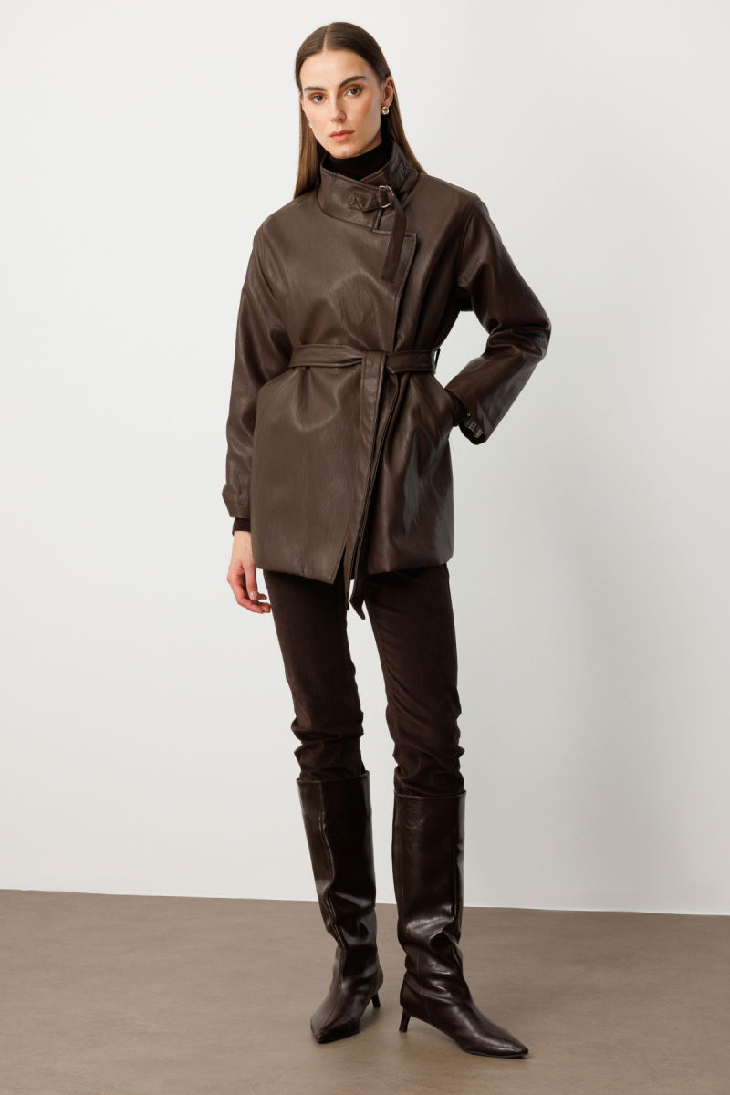 Ekol Kadın Beli Kuşaklı Deri Trenç 7903 Kahverengi - 3