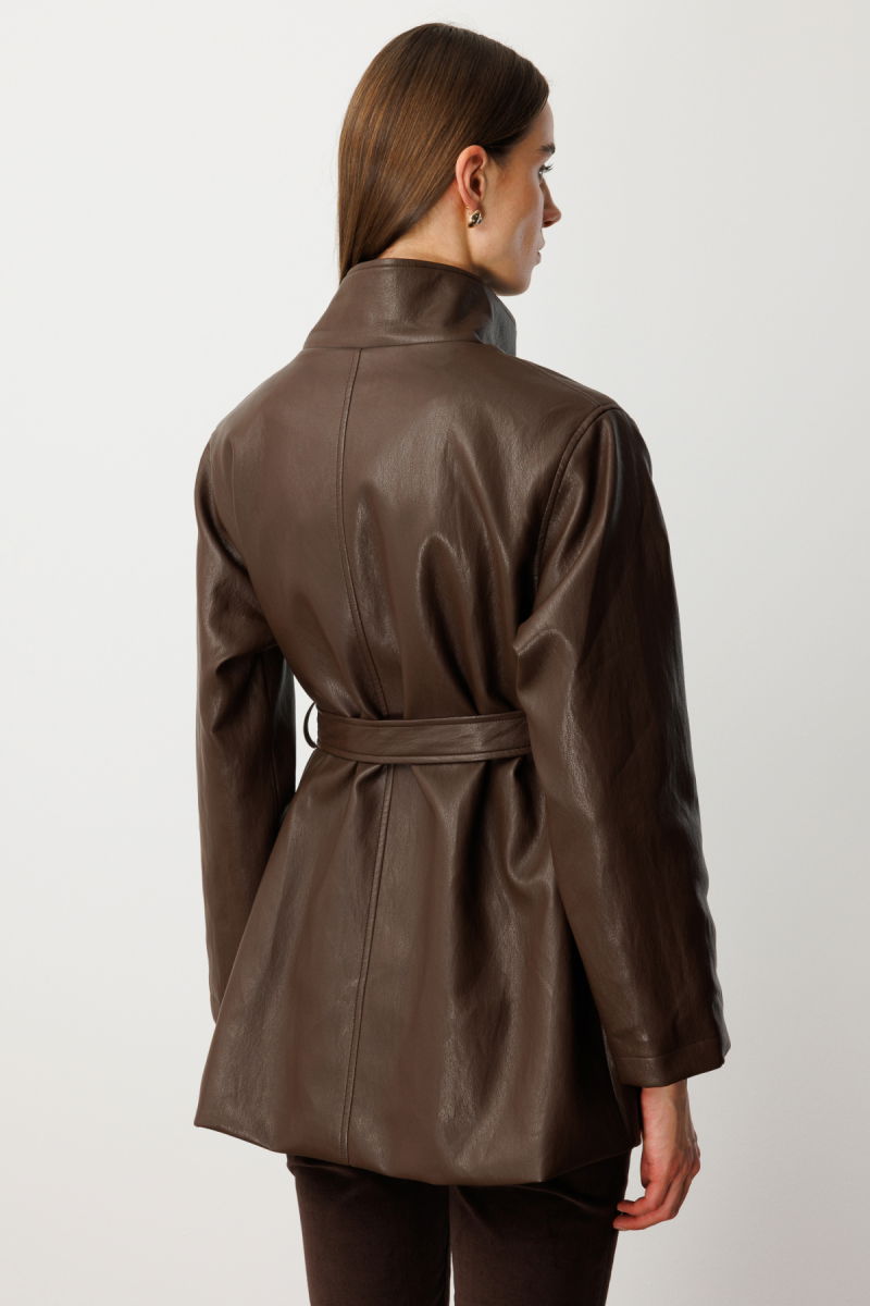 Ekol Kadın Beli Kuşaklı Deri Trenç 7903 Kahverengi - 4