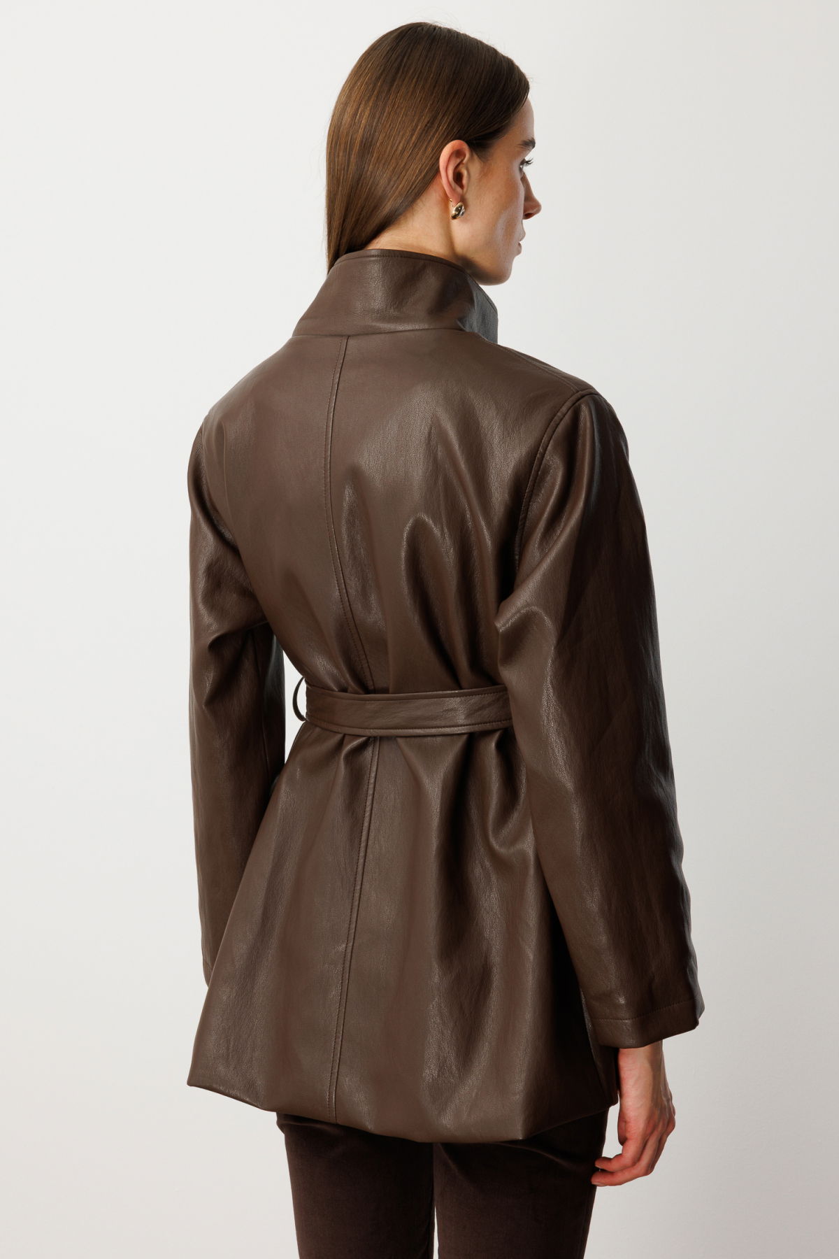 Ekol Kadın Beli Kuşaklı Deri Trenç 7903 Kahverengi - 4