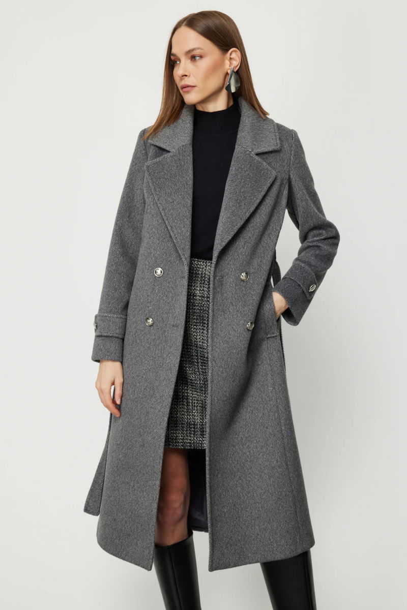 Ekol Kadın Beli Kuşaklı Kolları Apoletli Kaban 6061 Antrasit - 2