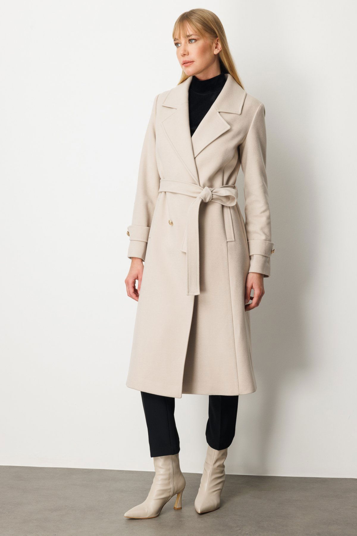 Ekol Kadın Beli Kuşaklı Kolları Apoletli Kaban 6061 Kum - 2