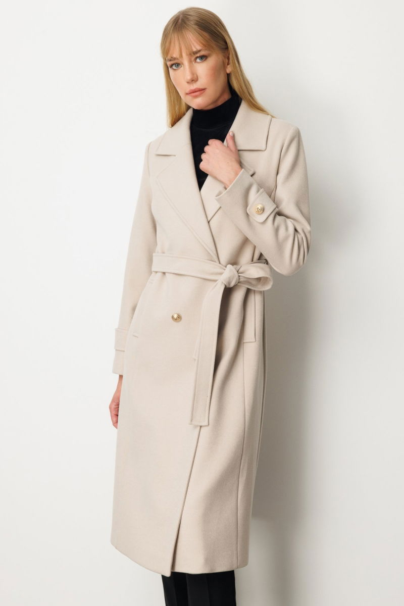 Ekol Kadın Beli Kuşaklı Kolları Apoletli Kaban 6061 Kum - 3