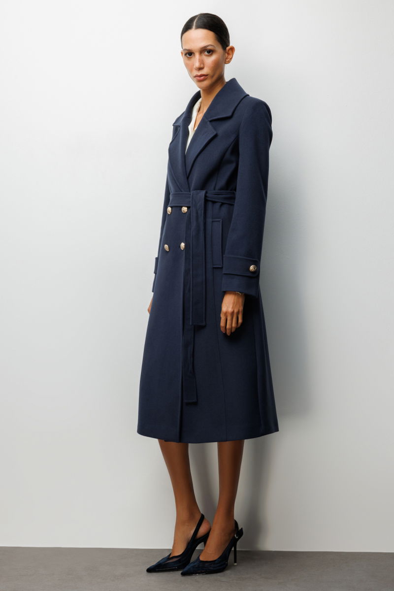 Ekol Kadın Beli Kuşaklı Kolları Apoletli Kaban 6061 Lacivert - 2