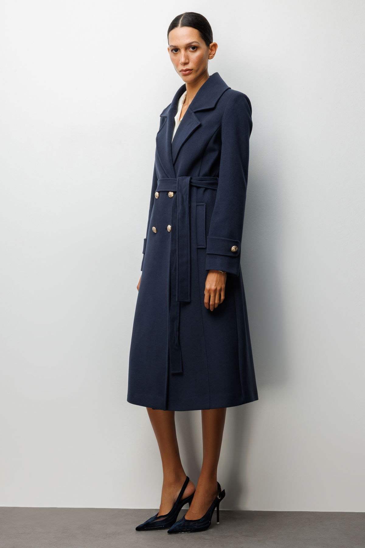 Ekol Kadın Beli Kuşaklı Kolları Apoletli Kaban 6061 Lacivert - 2