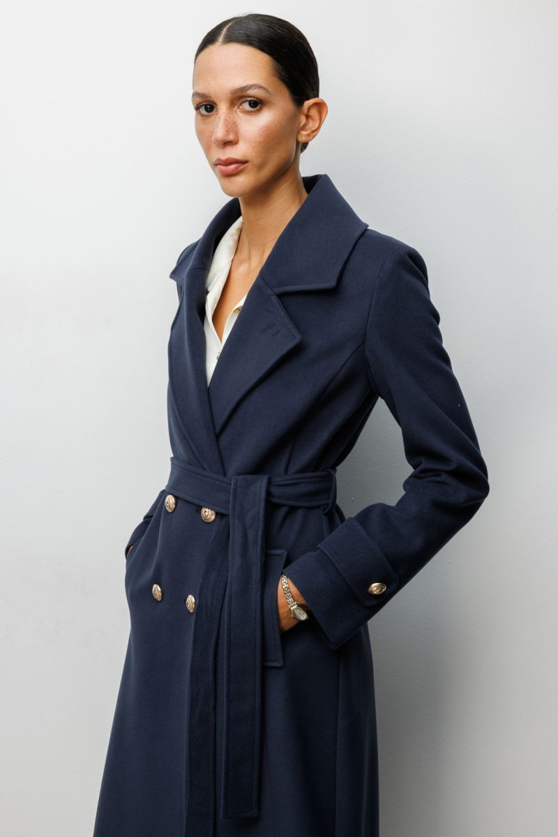 Ekol Kadın Beli Kuşaklı Kolları Apoletli Kaban 6061 Lacivert - 3