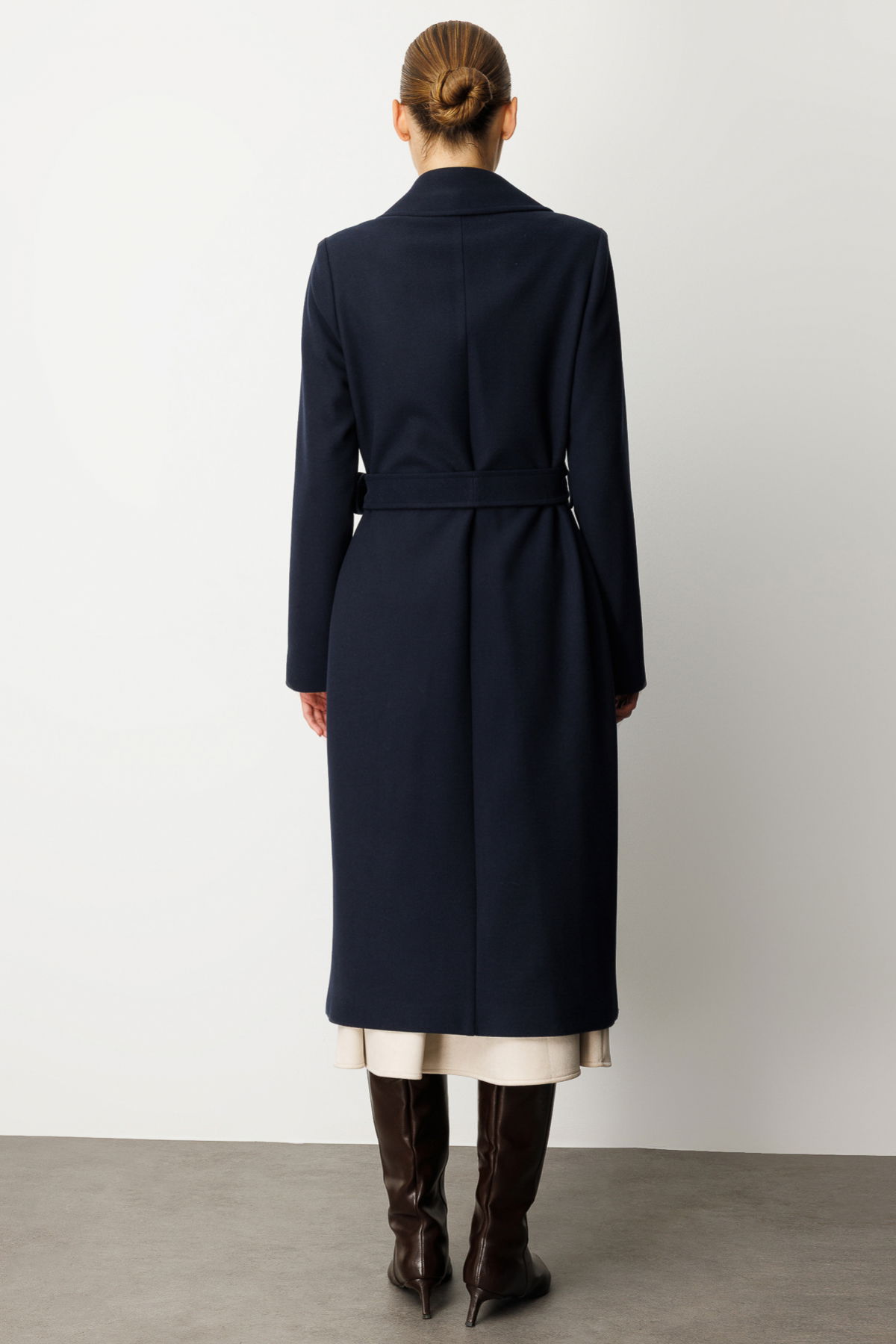 Ekol Kadın Beli Kuşaklı Kruvaze Yaka Kaban 6063 Lacivert - 5