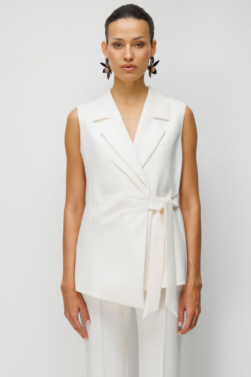 Ekol Kadın Beli Kuşaklı Kruvaze Yaka Yelek 1146 Ekru - Ekol