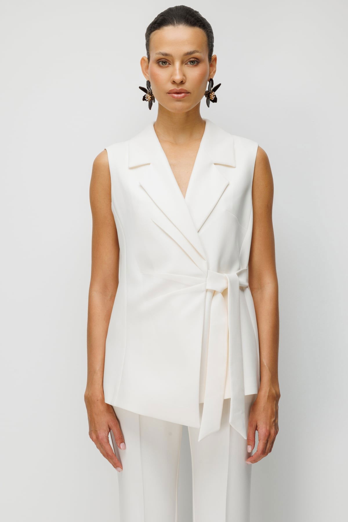 Ekol Kadın Beli Kuşaklı Kruvaze Yaka Yelek 1146 Ekru - 1