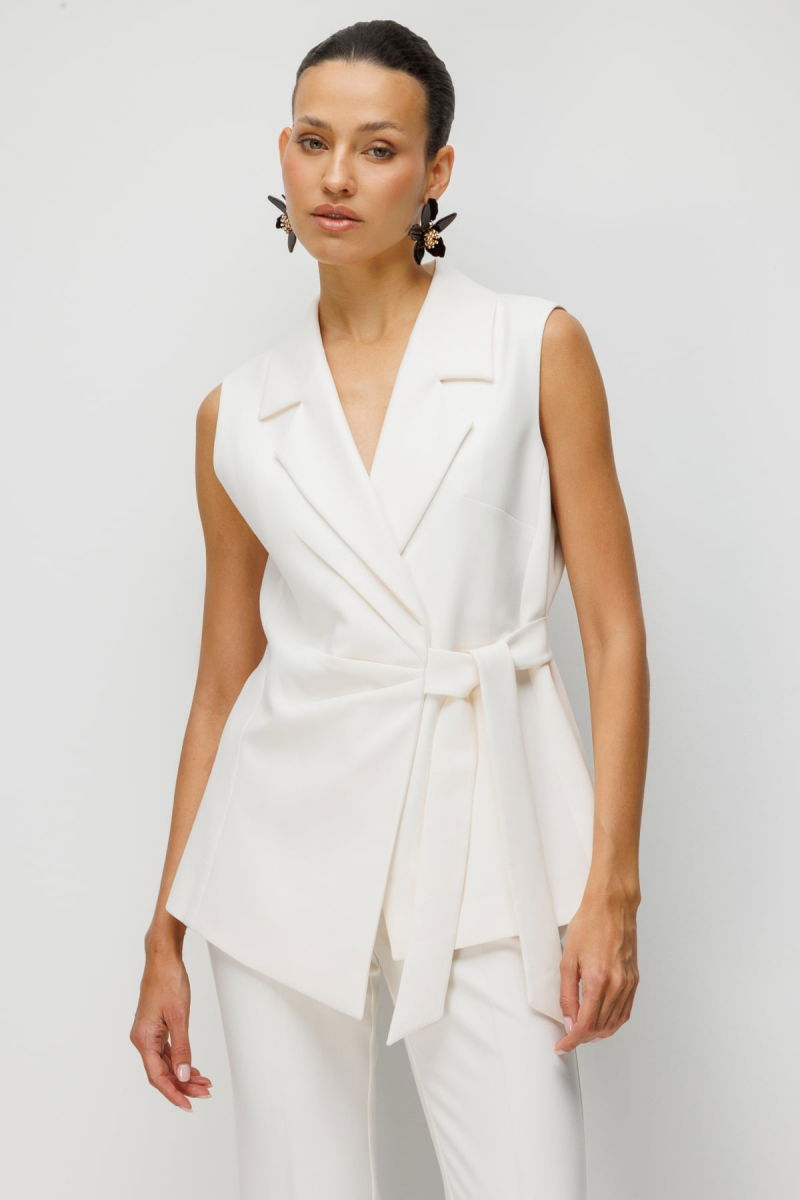 Ekol Kadın Beli Kuşaklı Kruvaze Yaka Yelek 1146 Ekru - 2