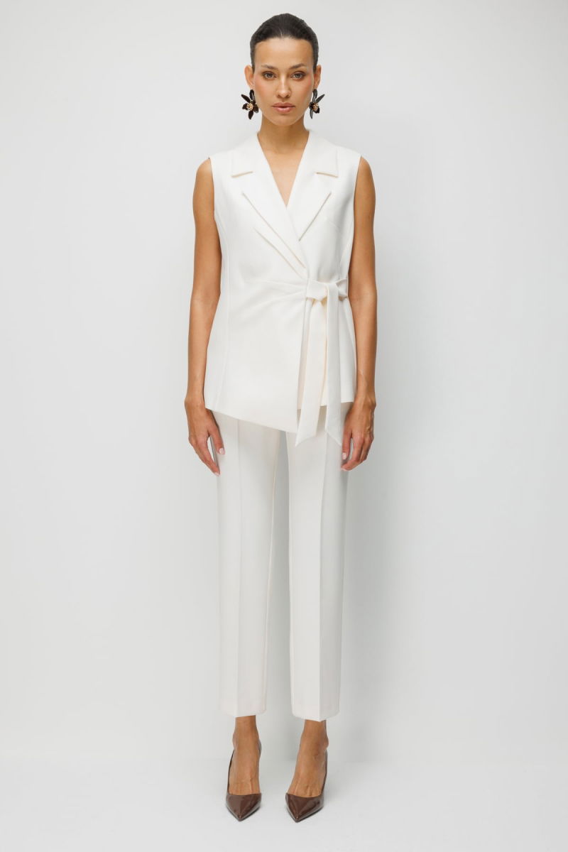 Ekol Kadın Beli Kuşaklı Kruvaze Yaka Yelek 1146 Ekru - 3