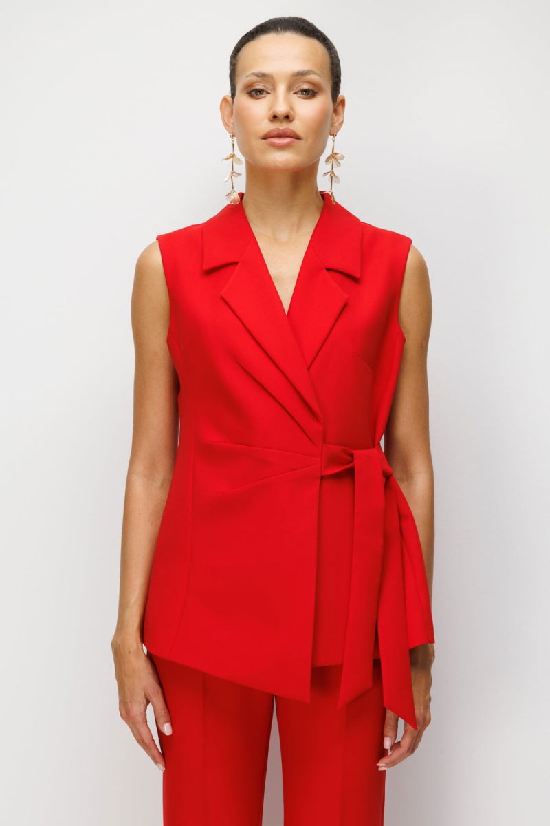Ekol Kadın Beli Kuşaklı Kruvaze Yaka Yelek 1146 Kırmızı - Ekol