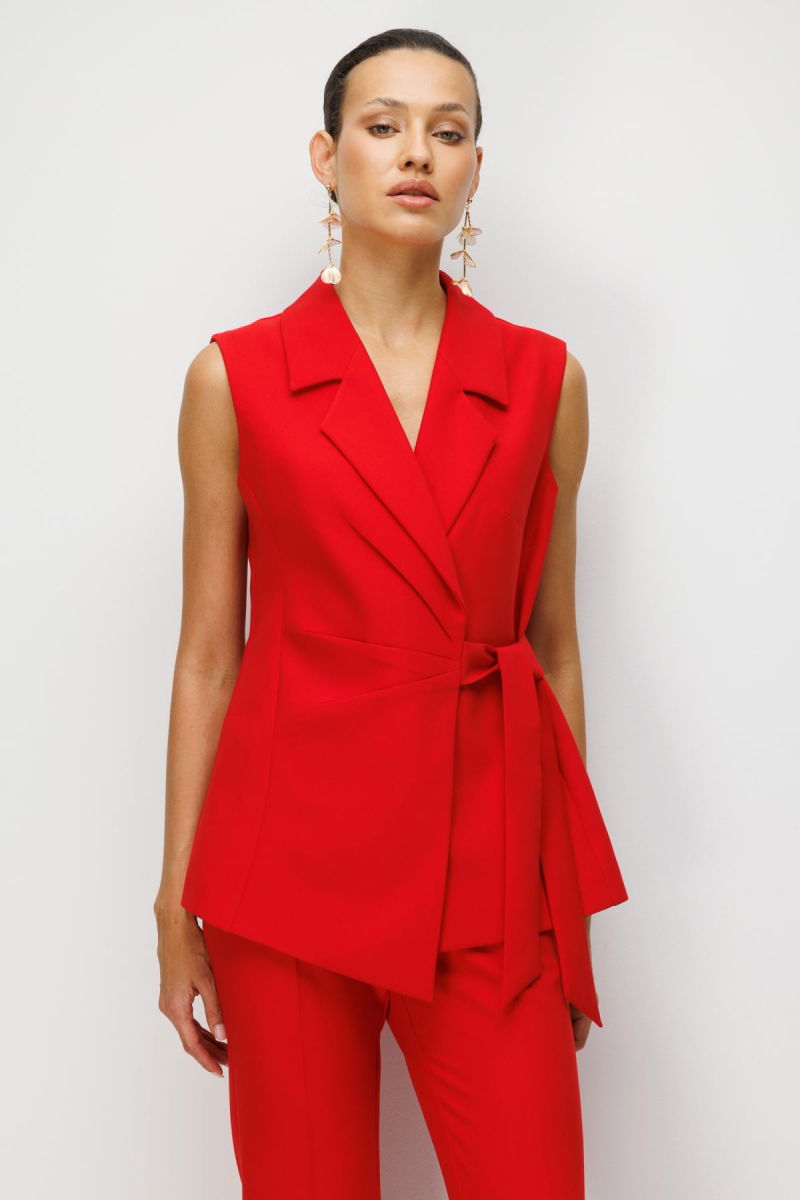Ekol Kadın Beli Kuşaklı Kruvaze Yaka Yelek 1146 Kırmızı - 2
