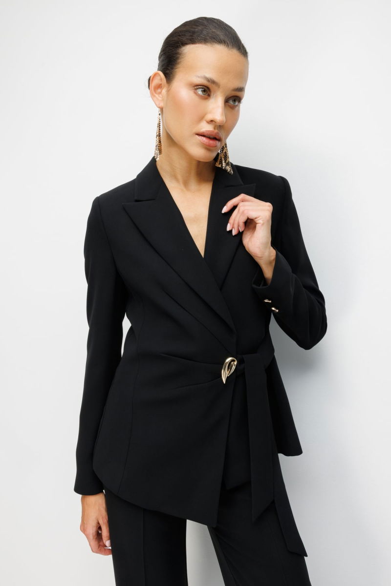 Ekol Kadın Beli Kuşaklı Metal Aksesuarlı Ceket 1142 Siyah - 2