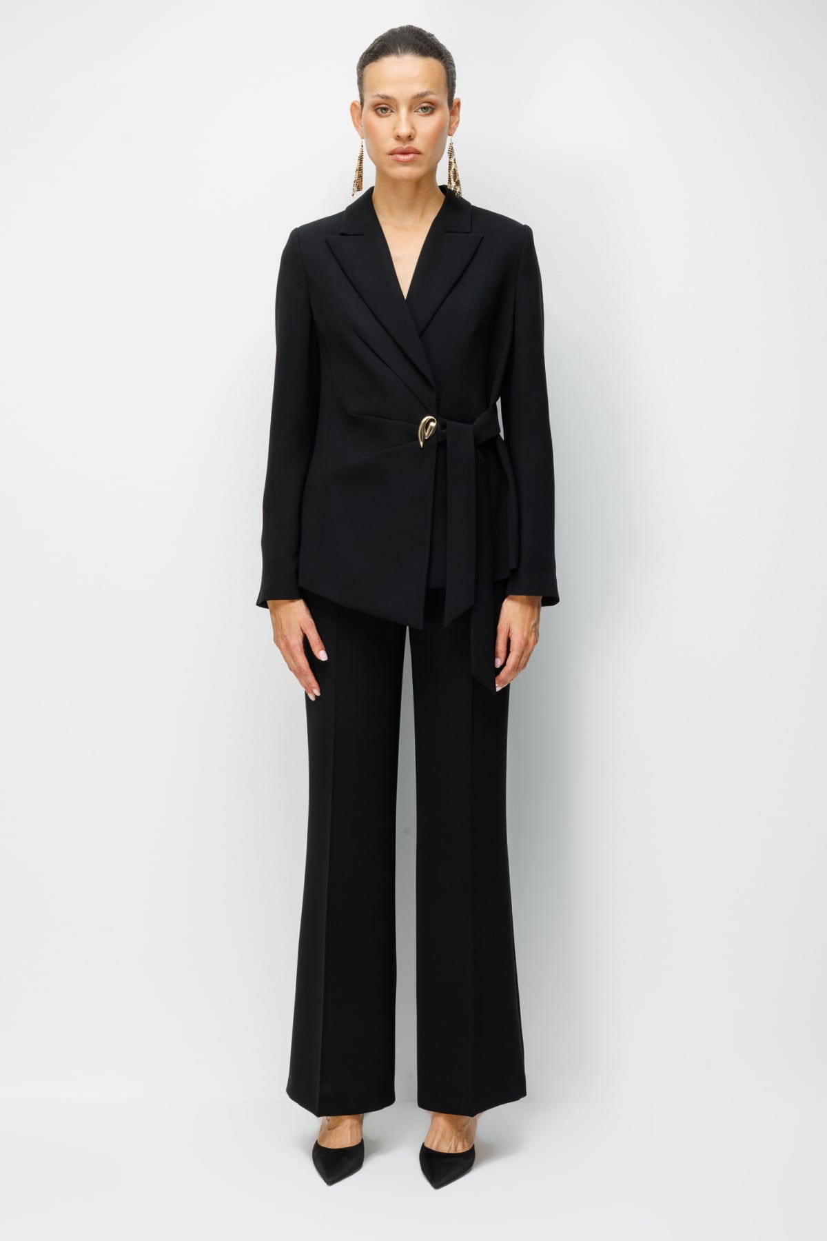 Ekol Kadın Beli Kuşaklı Metal Aksesuarlı Ceket 1142 Siyah - 3