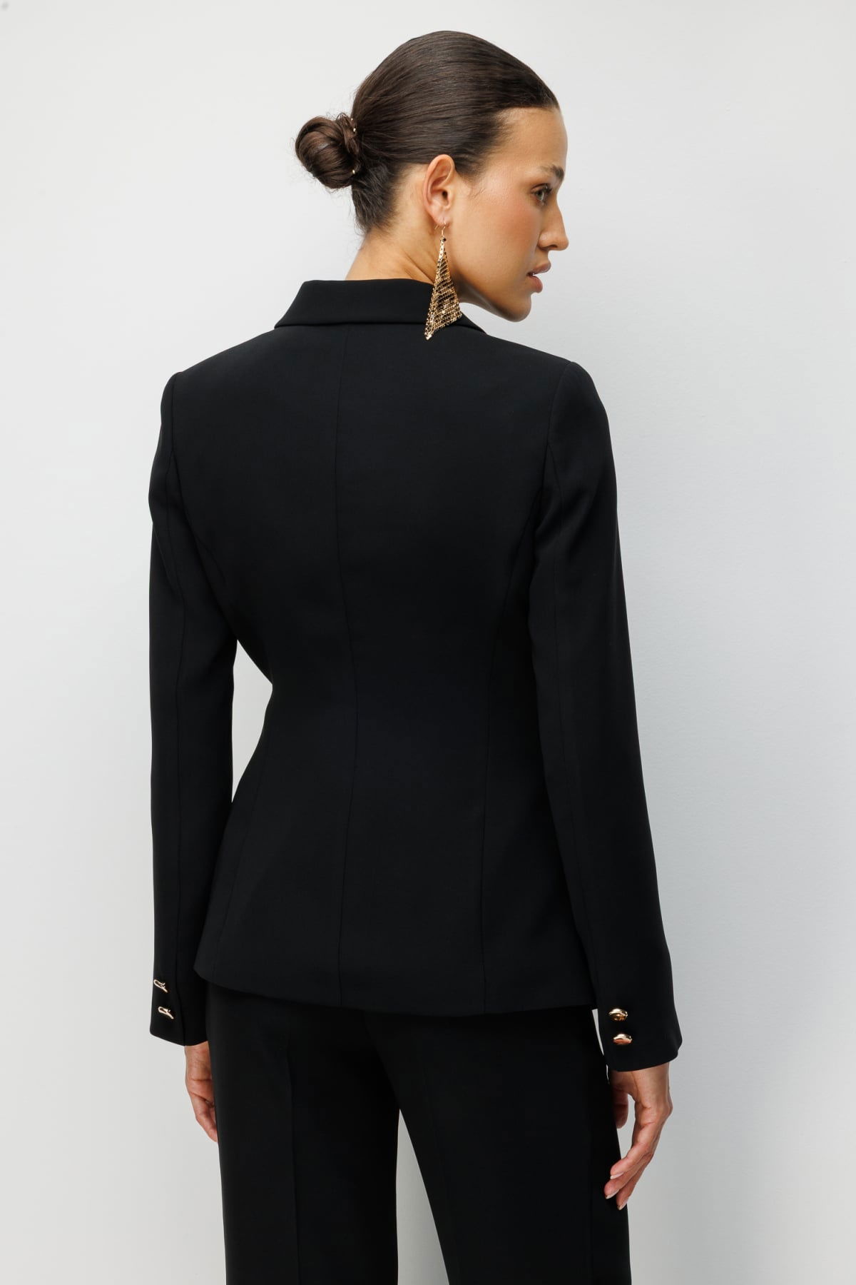 Ekol Kadın Beli Kuşaklı Metal Aksesuarlı Ceket 1142 Siyah - 5