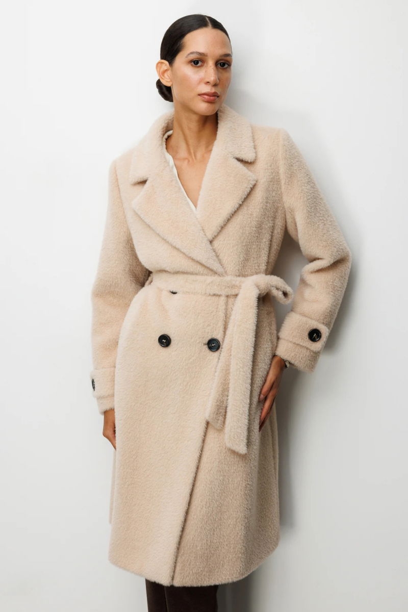 Ekol Kadın Beli Kuşaklı Peluş Kaban 6033 Kum - 2