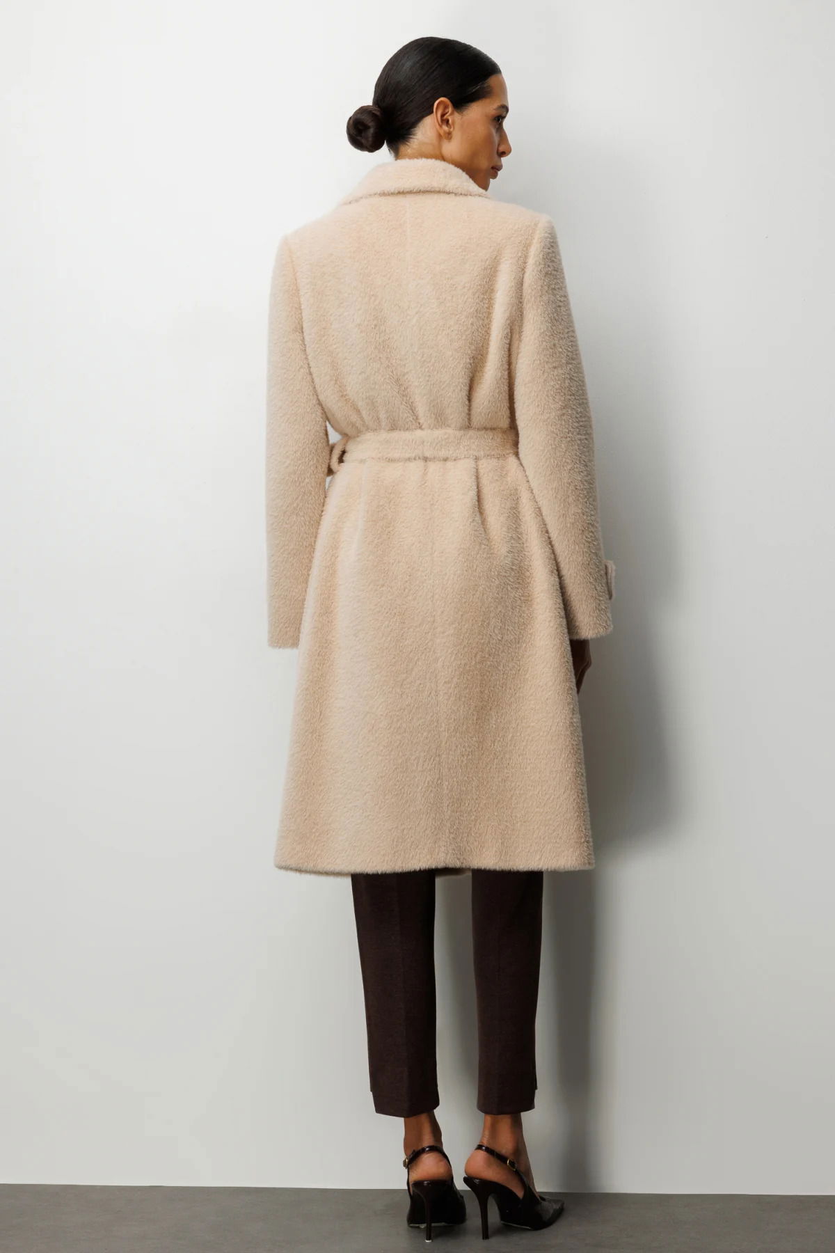 Ekol Kadın Beli Kuşaklı Peluş Kaban 6033 Kum - 4