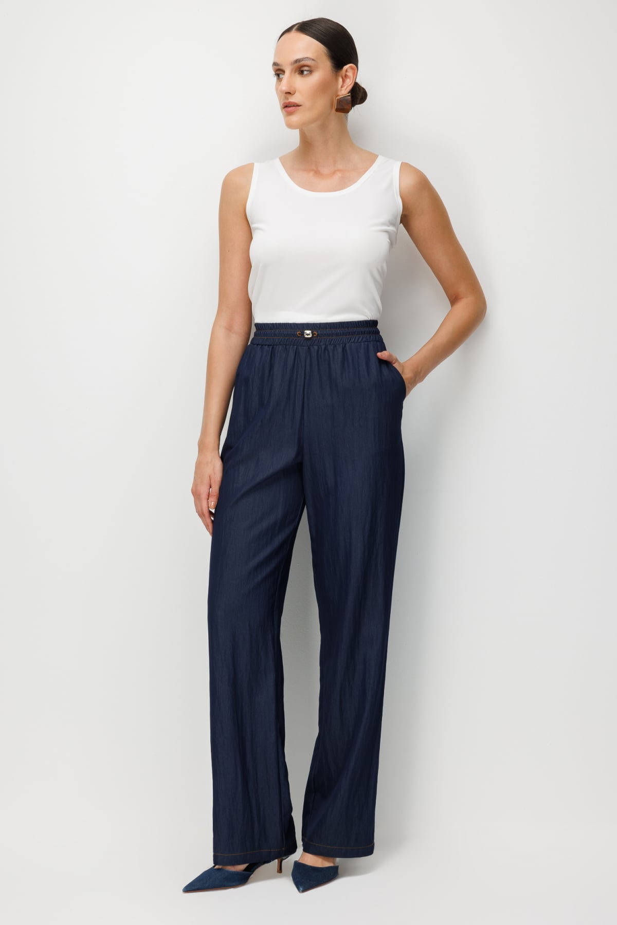 Ekol Kadın Beli Lastikli Bol Paça Pantolon 1224 Indigo - 2