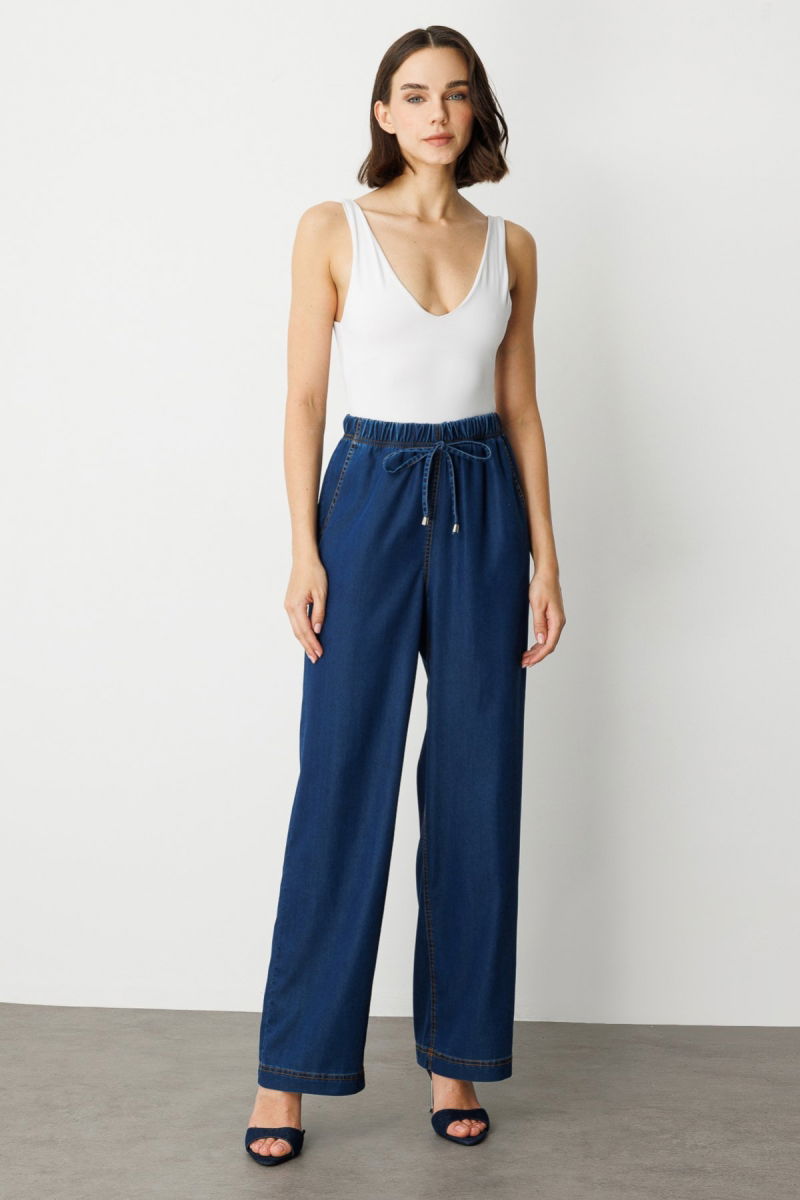 Ekol Kadın Beli Lastikli Bol Paça Pantolon 2138 Indigo - 1