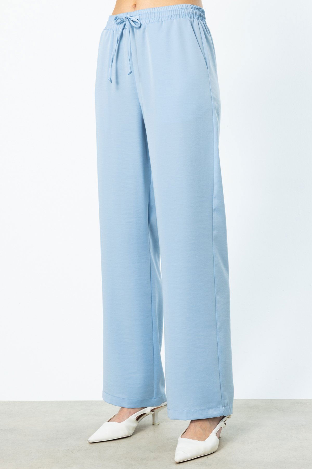Ekol Kadın Beli Lastikli Bol Paça Pantolon 3364 Mavi - 3